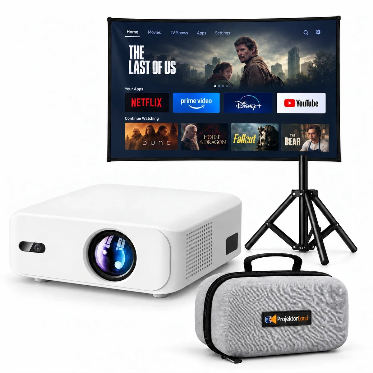 Projektor Projektorland Horizon – 800 ANSI lumenů, Full HD 1080p, HDMI, digitální korekce lichoběžníku a vestavěný reproduktor