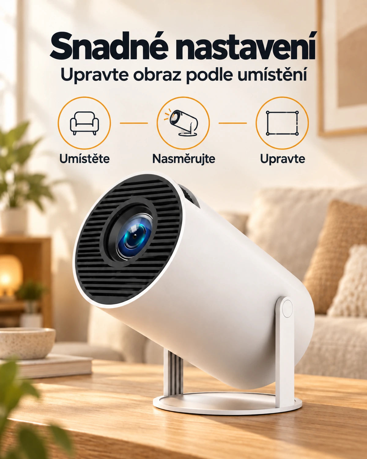 Mini projektor Projektorland Luma Compact – 200 ANSI lumenů, HD 720p, Android 14, Wi-Fi 6 a reproduktor 5 W