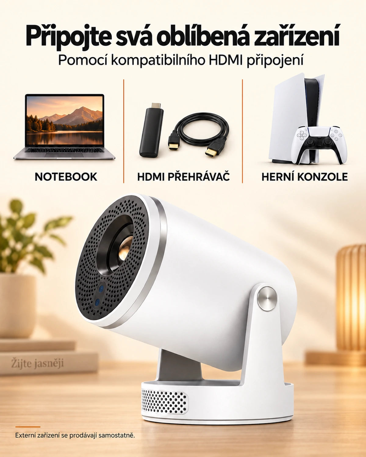 Mini projektor Projektorland Luma Pro – 400 ANSI lumenů, Full HD 1080p, automatické ostření, Android 14 a Wi-Fi 6