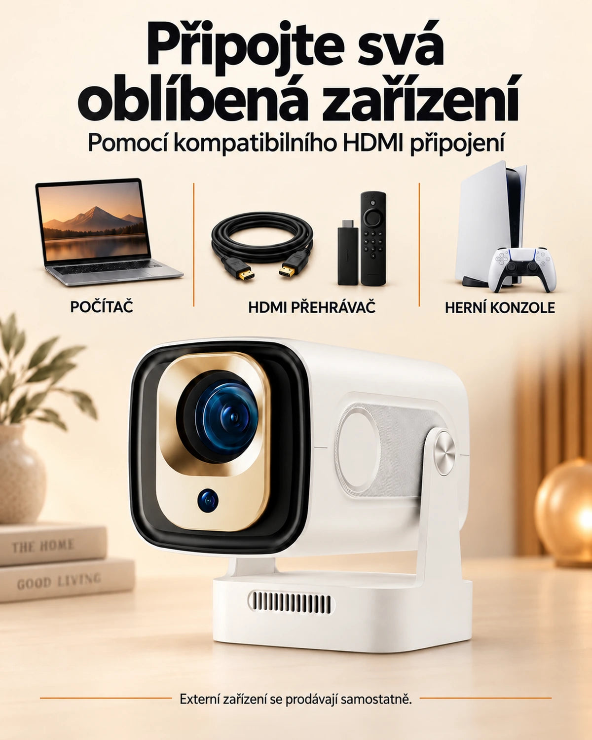 Mini projektor Projektorland Nova – 260 ANSI lumenů, Full HD 1080p, Android, Wi-Fi 6 a Bluetooth 5.4