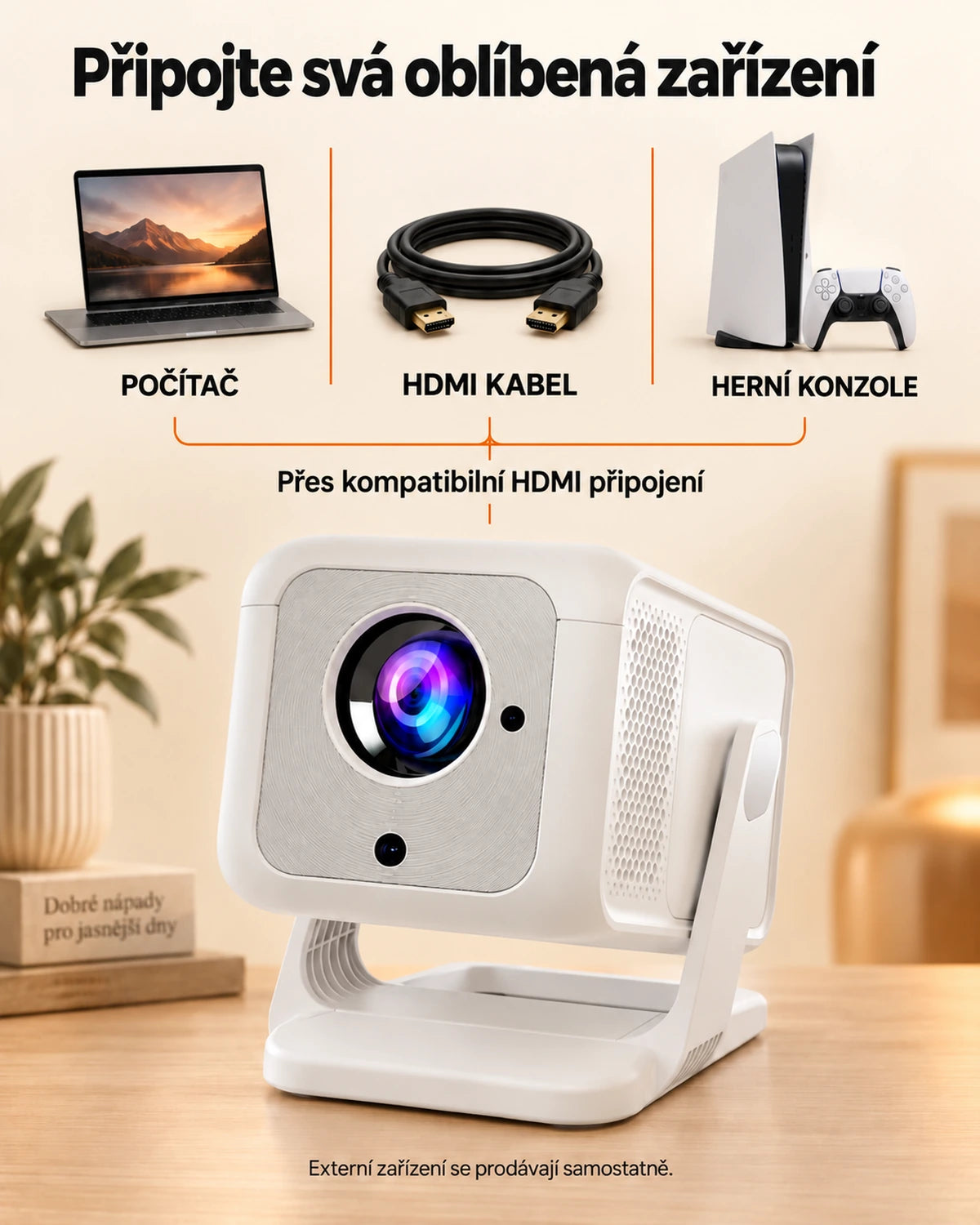 Mini projektor Projektorland Nova Plus – 420 ANSI lumenů, Full HD 1080p, automatické ostření, Android a Wi-Fi