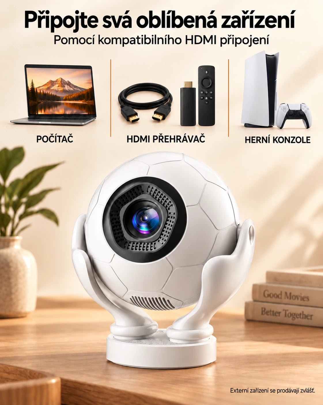 Mini projektor Projektorland Orbit Pro – 500 ANSI lumenů, Full HD 1080p, elektronické ostření, Android 14 a Wi-Fi 6