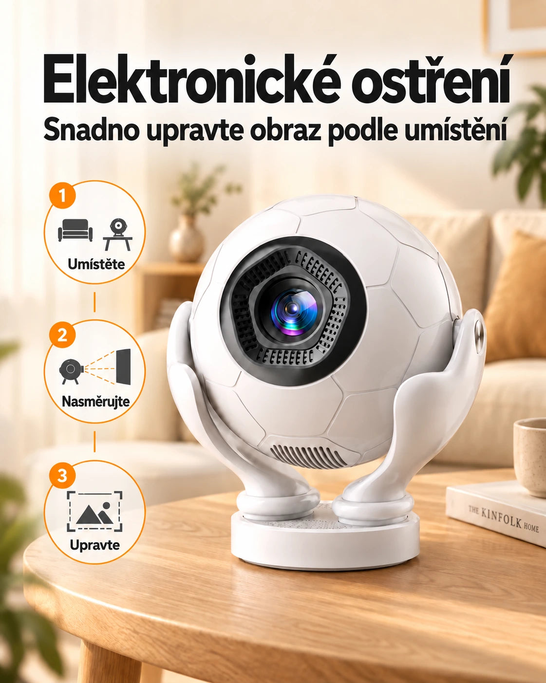 Mini projektor Projektorland Orbit Pro – 500 ANSI lumenů, Full HD 1080p, elektronické ostření, Android 14 a Wi-Fi 6