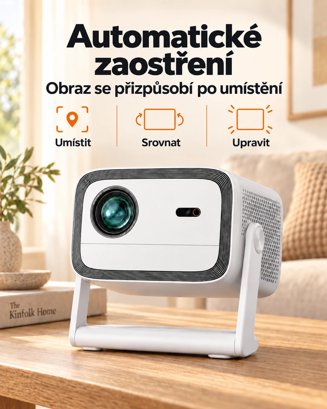 Projektor Projektorland Panorama – 900 ANSI lumenů, Full HD 1080p, Android TV 11, automatické ostření a stojan 200°