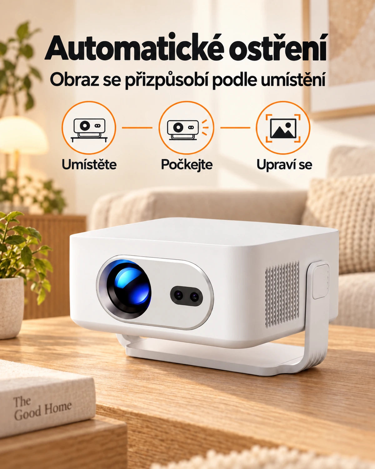 Mini projektor Projektorland Vista Max – 260 ANSI lumenů, HD 720p, automatické ostření, Android 14 a Wi-Fi 6