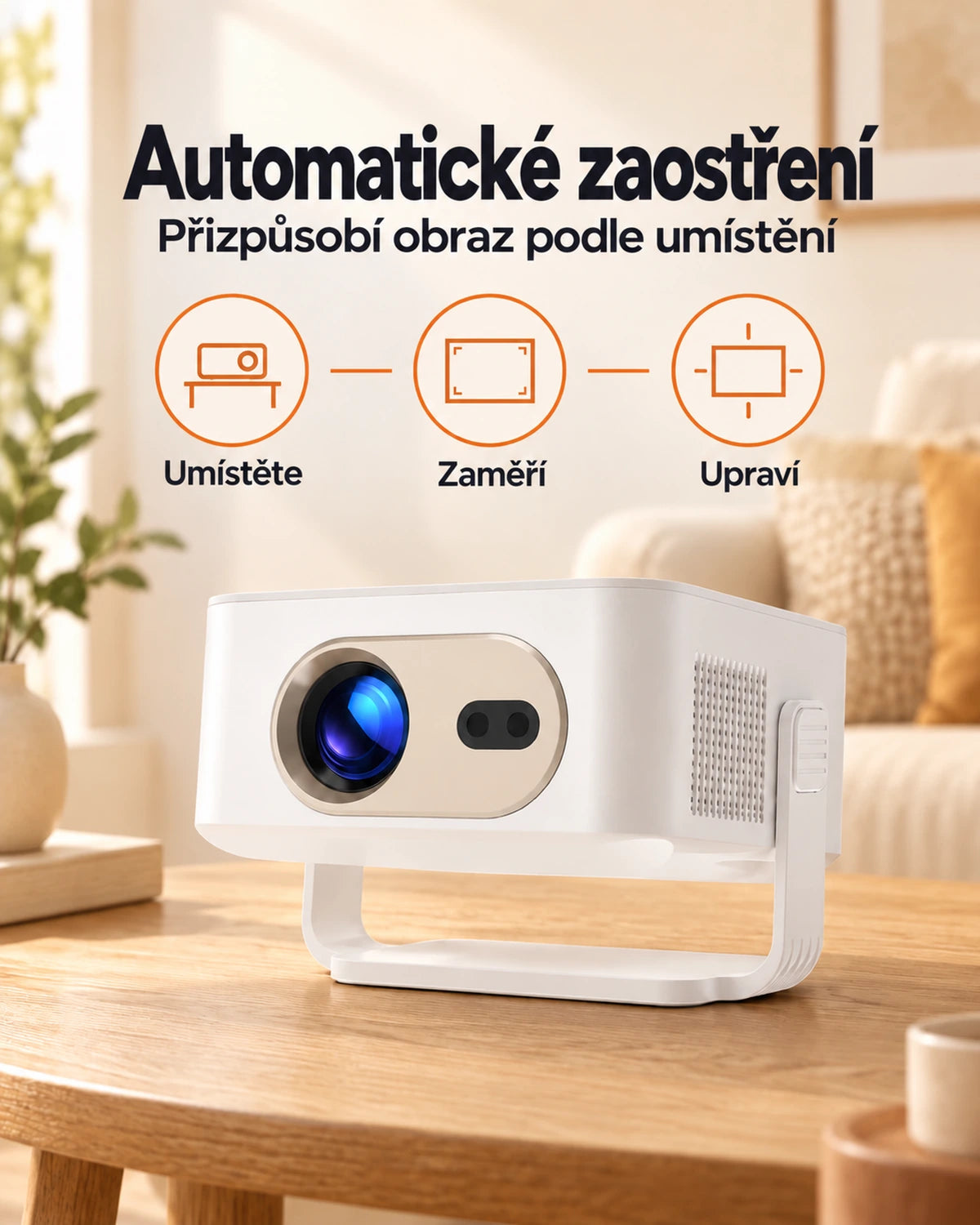 Mini projektor Projektorland Vista – 260 ANSI lumenů, HD 720p, automatické ostření a Android 11